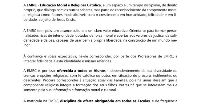 Matrícula em EMRC